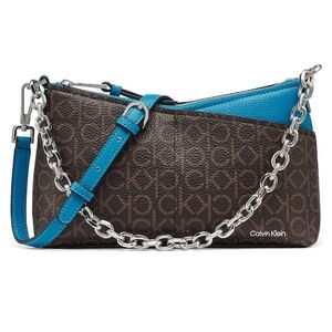 BNWT Calvin Klein Signature Brown and Blue Crossbody Bag